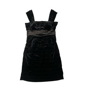 Vintage Y2K Eliza J Black Velvet Cap
Sleeve Tiered Satin Sash Cocktail Dress 10P